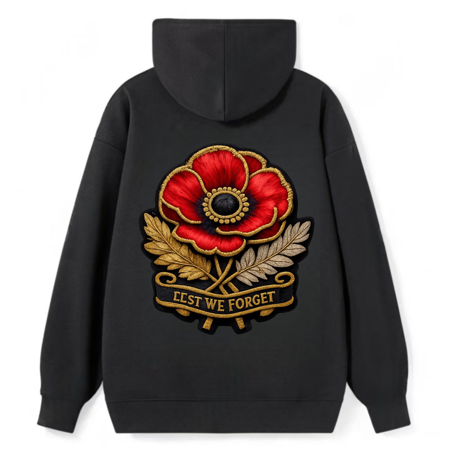 MEMORIAL POPPY - red poppy flower in scarlet , remembrance - Classic Pullover Hoodie - Black