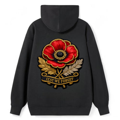 MEMORIAL POPPY - red poppy flower in scarlet , remembrance - Classic Pullover Hoodie - Black