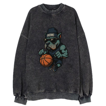 Detroit Pitbull wearing Pistons beanie with chrome patch and wayfarer - Vintage Sweatshirt - Black