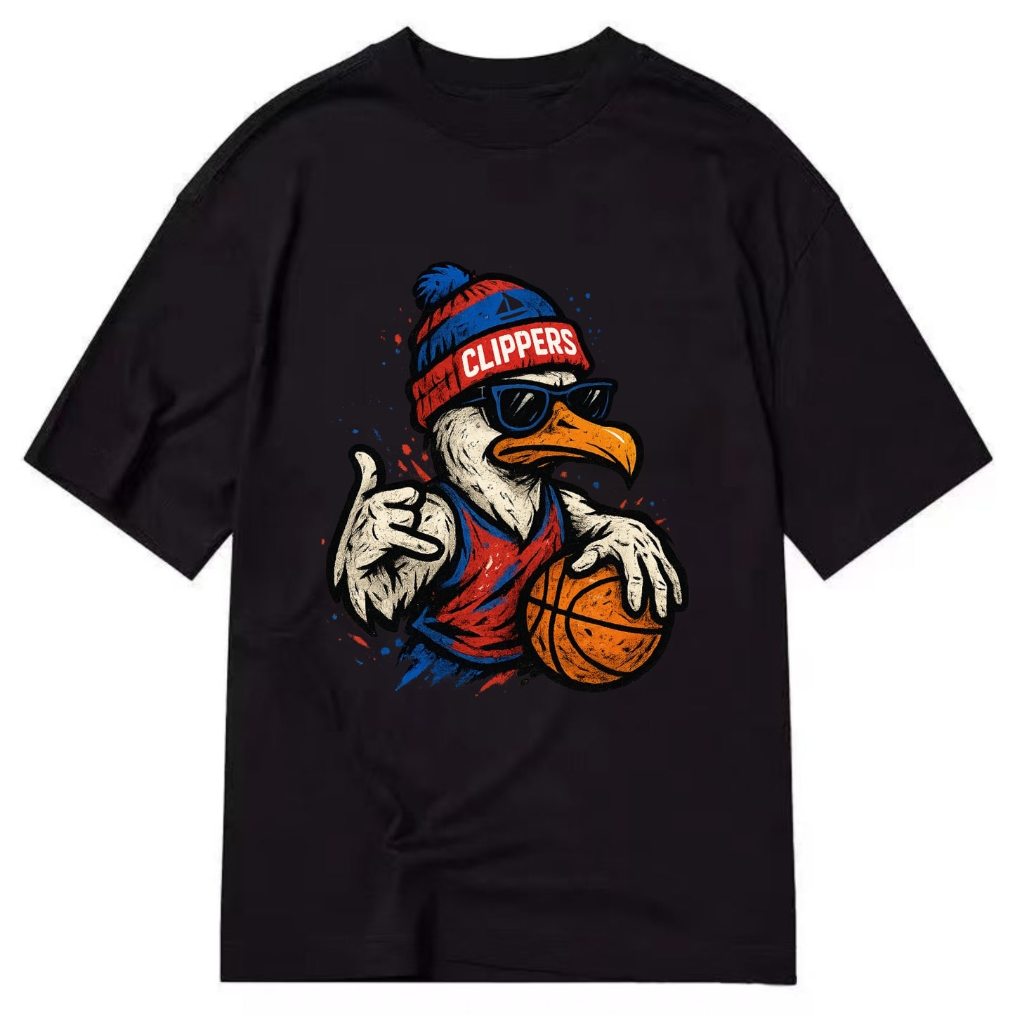 LA Seagull wearing Clippers red white and blue beanie with ship patch and - Classic T-shirt - Black