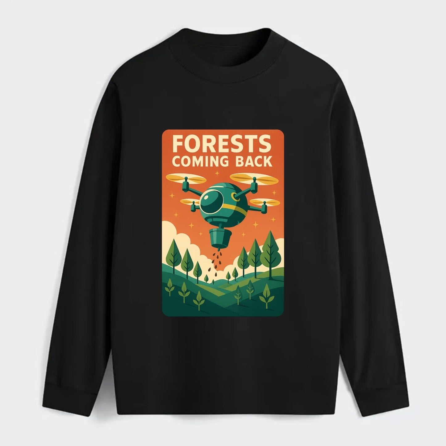 Reforestation drone planting millions of trees - "Forests Coming Back" - Classic Long Sleeve Shirt - Black