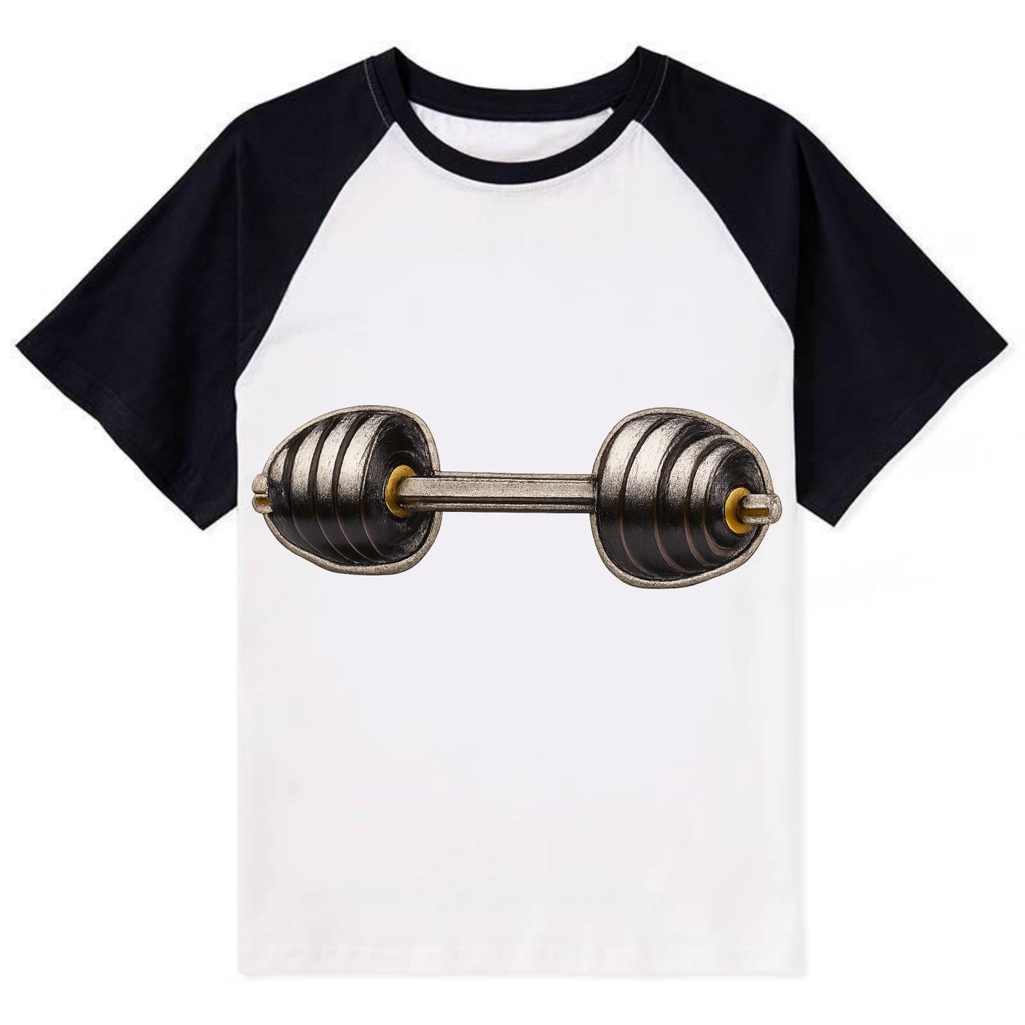 Embroidered patch design - WEIGHTLIFTING BARBELL - heavy barbell with - Contrast Raglan T-shirt - Black