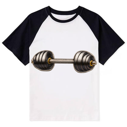 Embroidered patch design - WEIGHTLIFTING BARBELL - heavy barbell with - Contrast Raglan T-shirt - Black