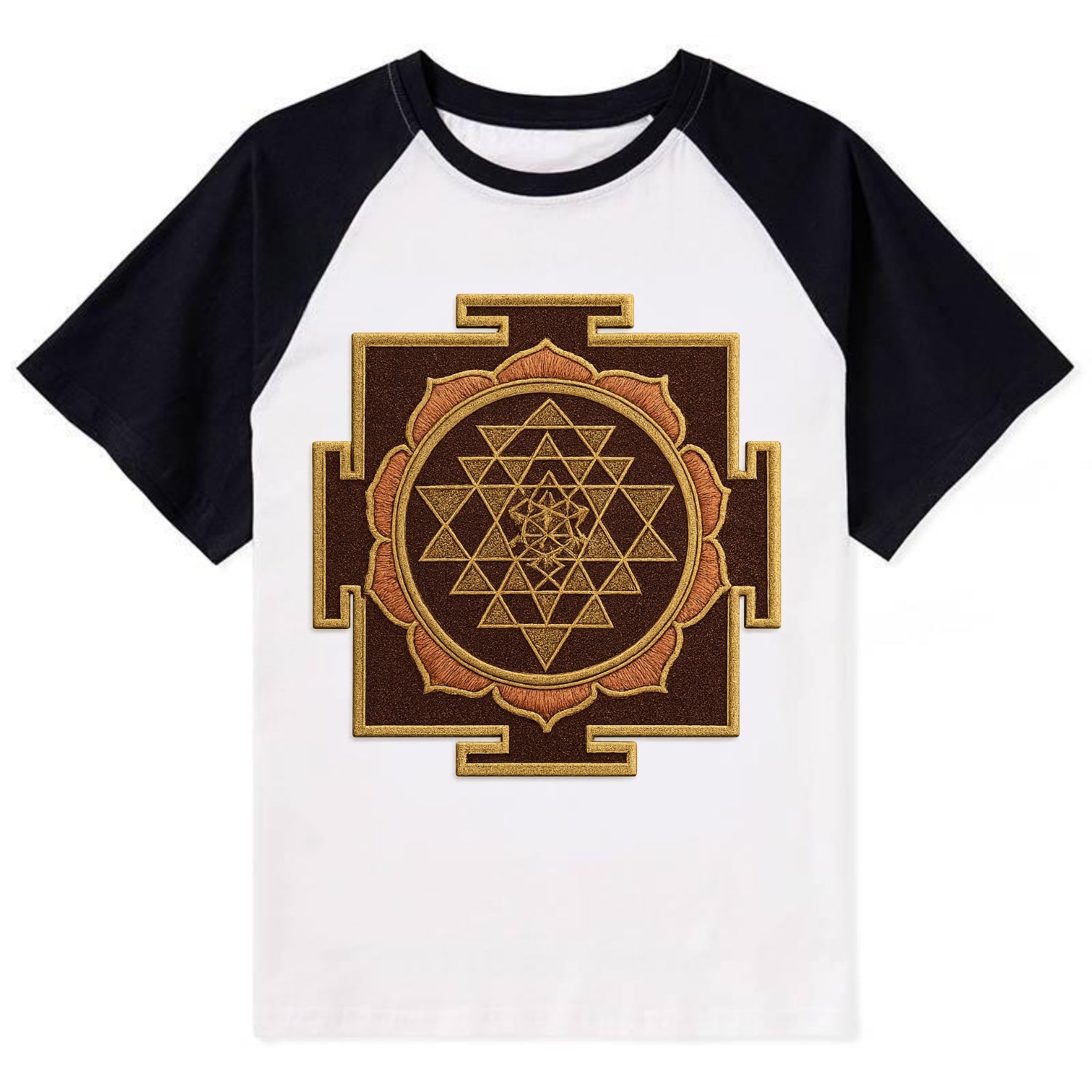 Sri Yantra  - Contrast Raglan T-shirt - Black