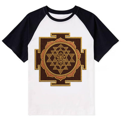 Sri Yantra  - Contrast Raglan T-shirt - Black