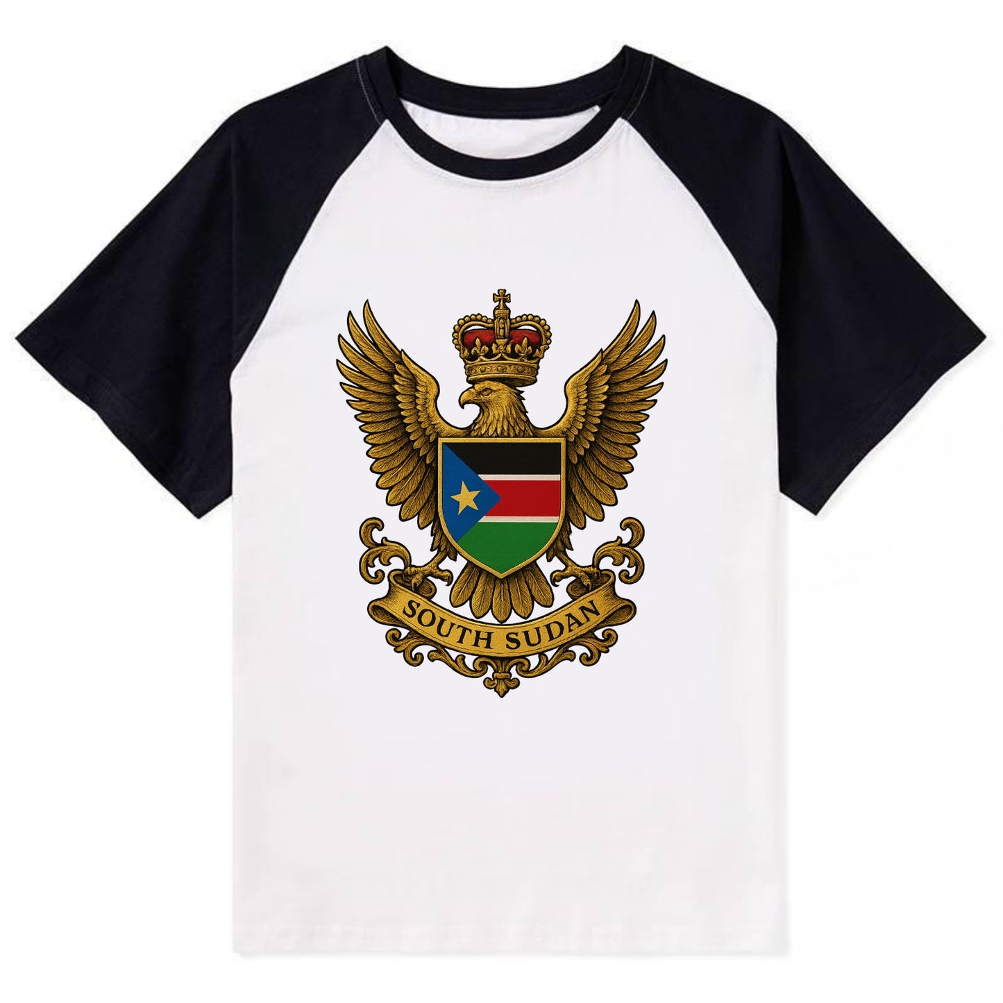 South Sudan Royal Logo  - Contrast Raglan T-shirt - Black