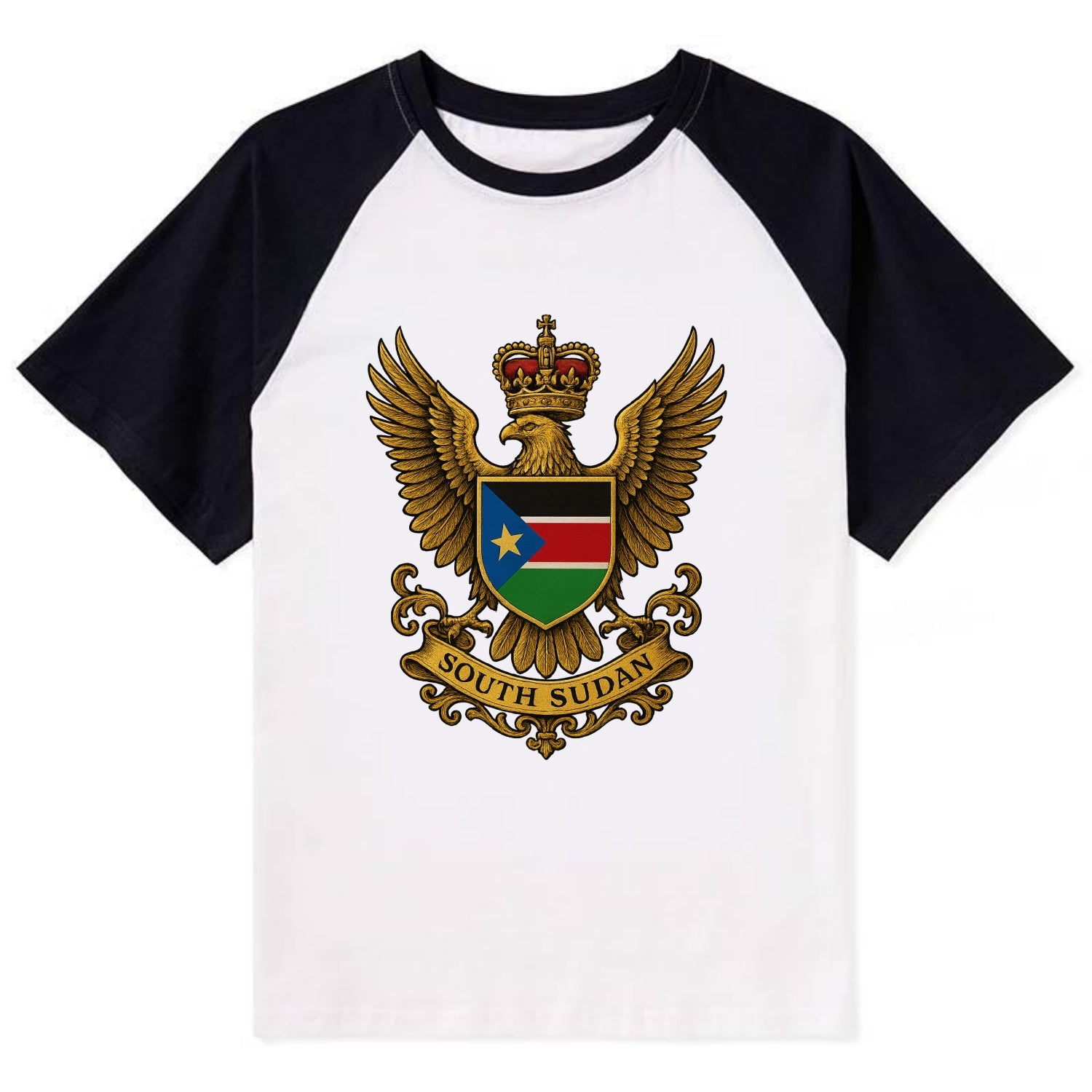 South Sudan Royal Logo  - Contrast Raglan T-shirt - Black