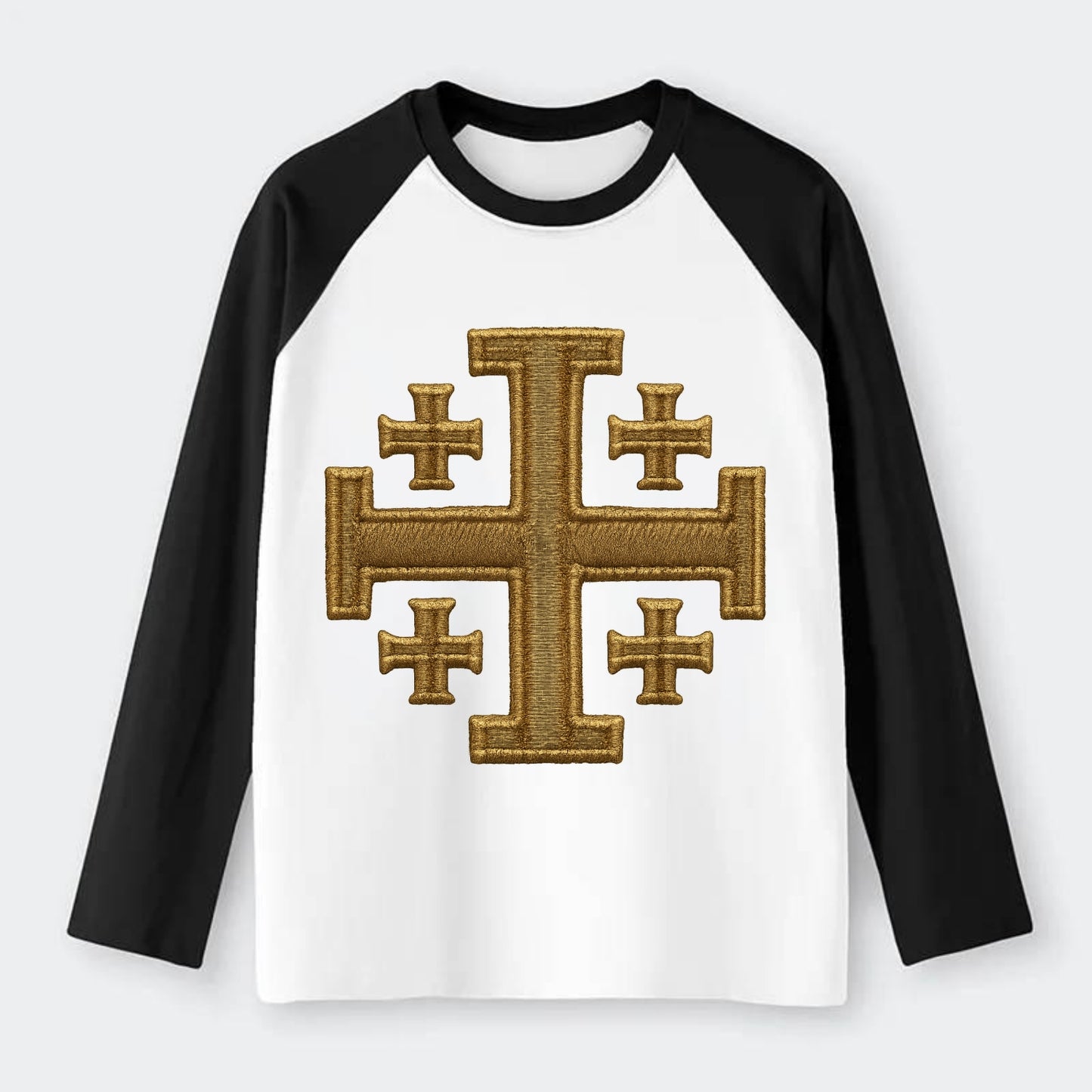 Jerusalem Cross  - Raglan Long Sleeve T-Shirt - Black