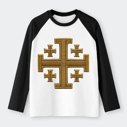 Jerusalem Cross  - Raglan Long Sleeve T-Shirt - Black