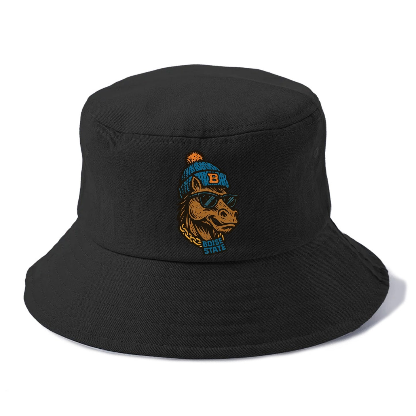 Boise Bronco wearing Boise State beanie with B patch - Bucket Hat - Black