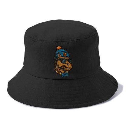 Boise Bronco wearing Boise State beanie with B patch - Bucket Hat - Black