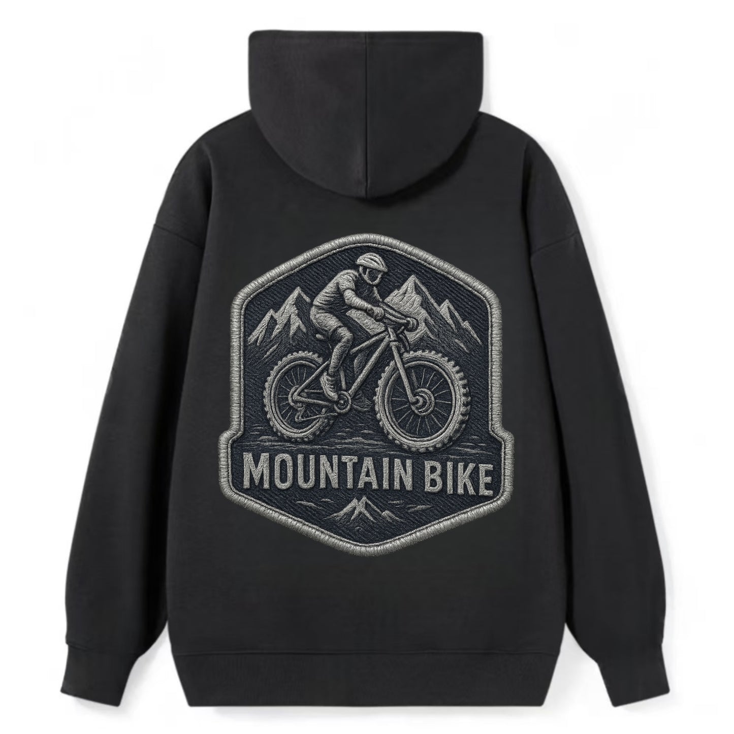 Mountain bike with rugged tires - cyclist badge - Classic Pullover Hoodie - Black