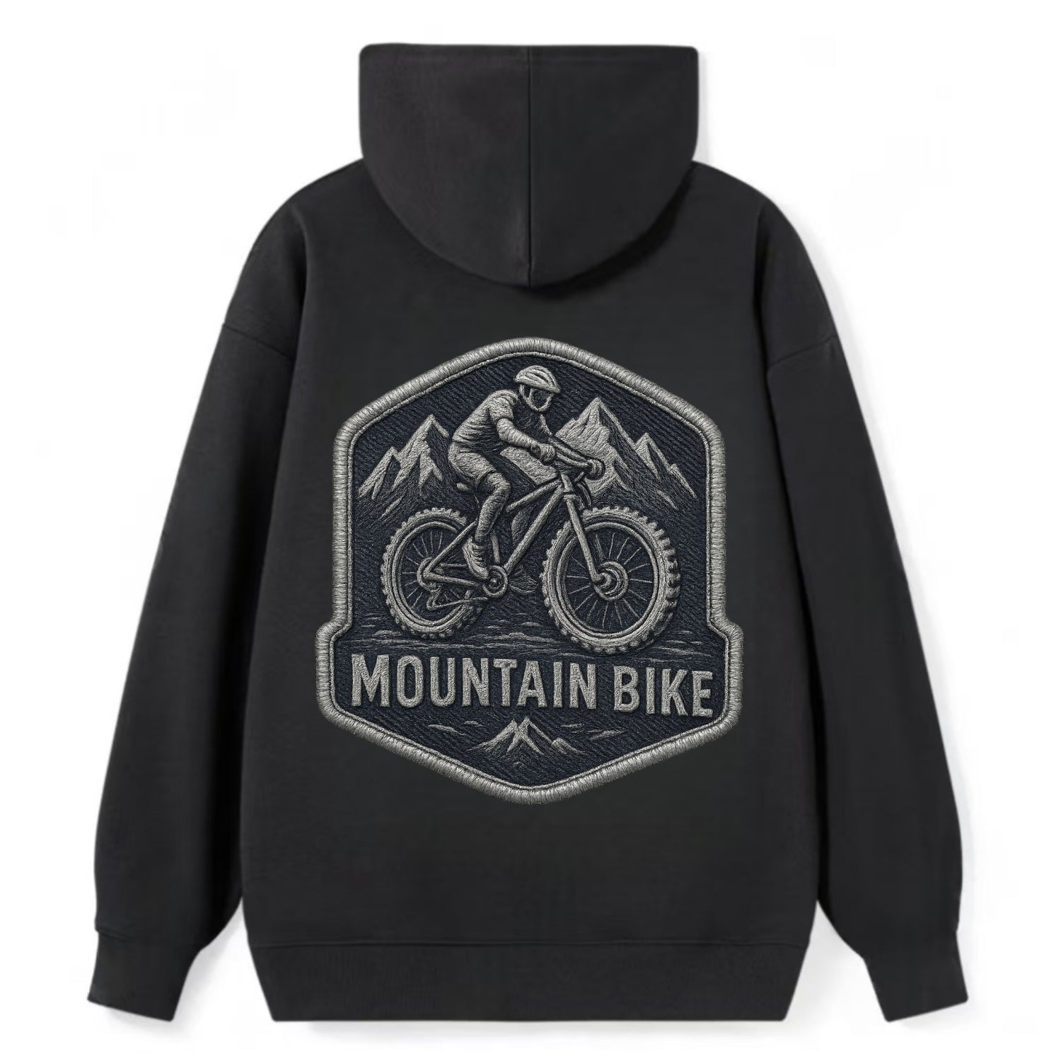 Mountain bike with rugged tires - cyclist badge - Classic Pullover Hoodie - Black
