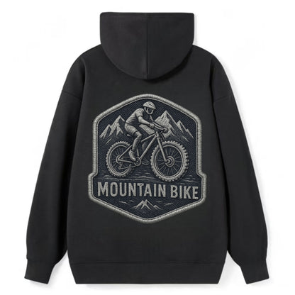 Mountain bike with rugged tires - cyclist badge - Classic Pullover Hoodie - Black