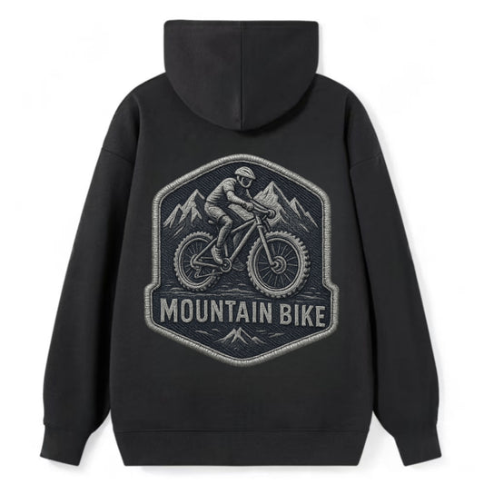 Mountain bike with rugged tires - cyclist badge - Classic Pullover Hoodie - Black