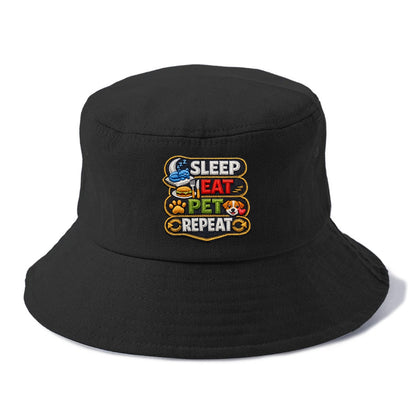 SLEEP EAT PET REPEAT - daily routine icons in multicolor , pet life - Bucket Hat - Black