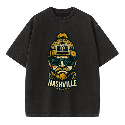 Nashville Commodore wearing Vanderbilt beanie with anchor patch - Vintage T-shirt
