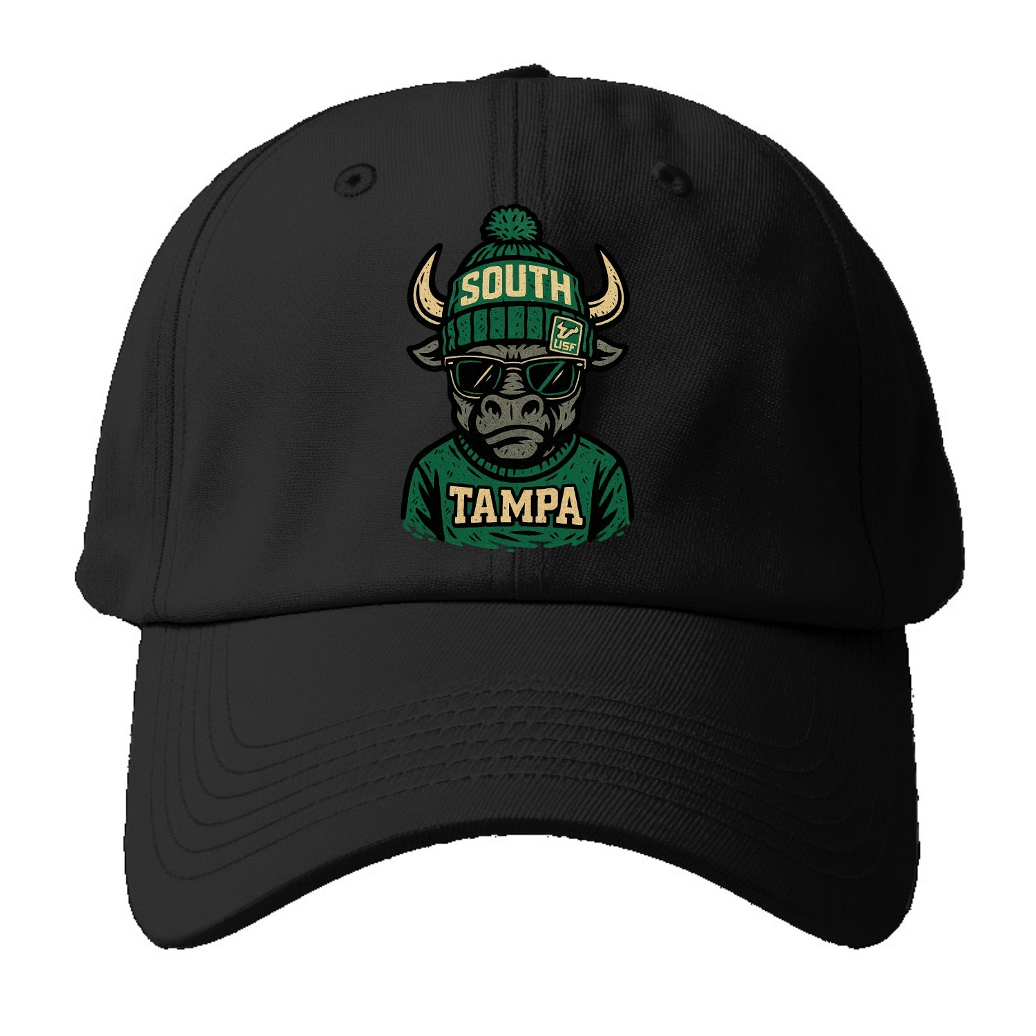 Tampa Bull wearing South Florida beanie with USF patch - Baseball Cap - Black