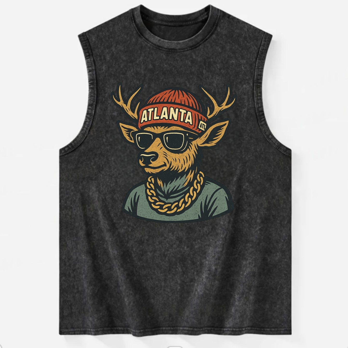 "deer" "atlanta" "atl" "red" "us South" - Vintage Washed Tank - Black