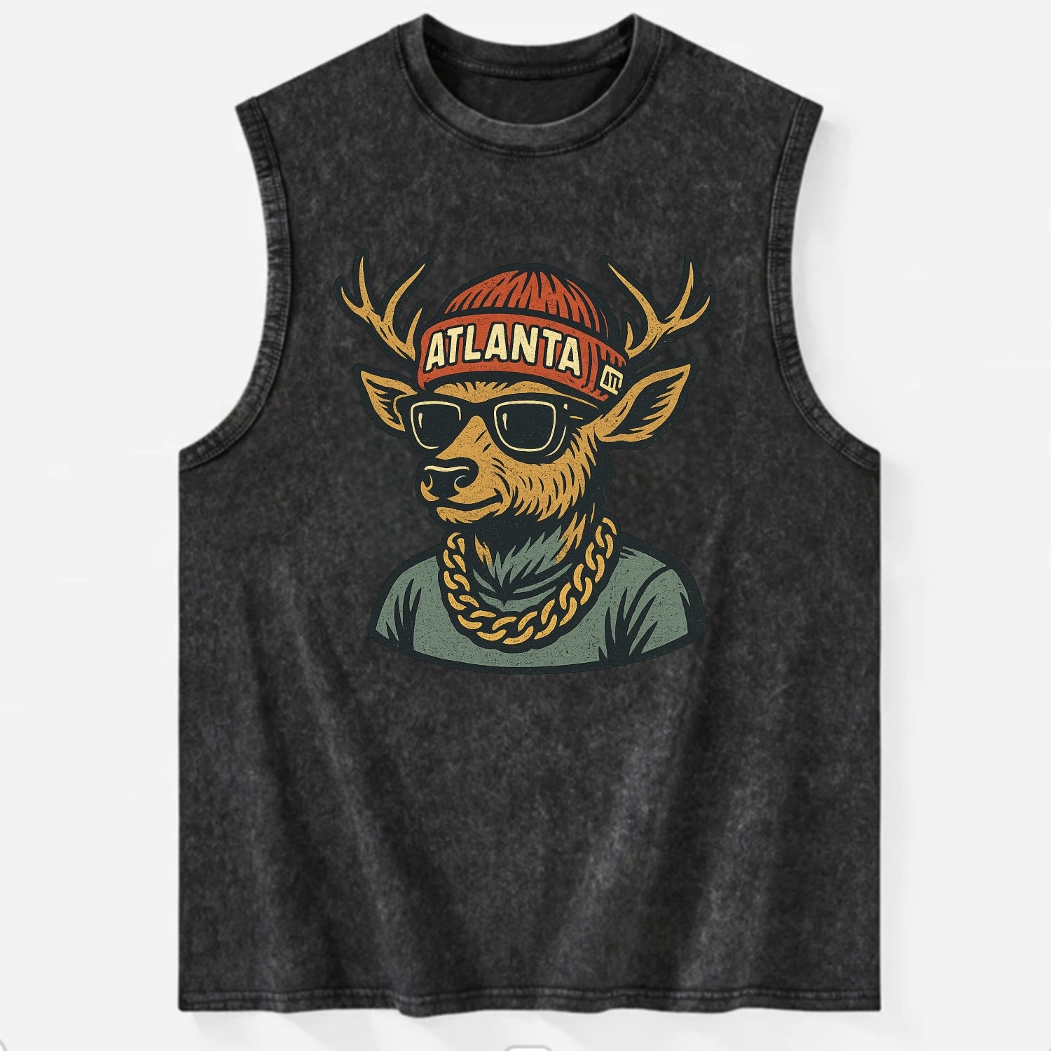 "deer" "atlanta" "atl" "red" "us South" - Vintage Washed Tank - Black