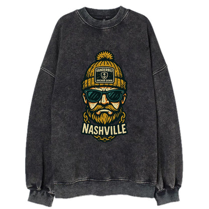 Nashville Commodore wearing Vanderbilt beanie with anchor patch - Vintage Sweatshirt - Black