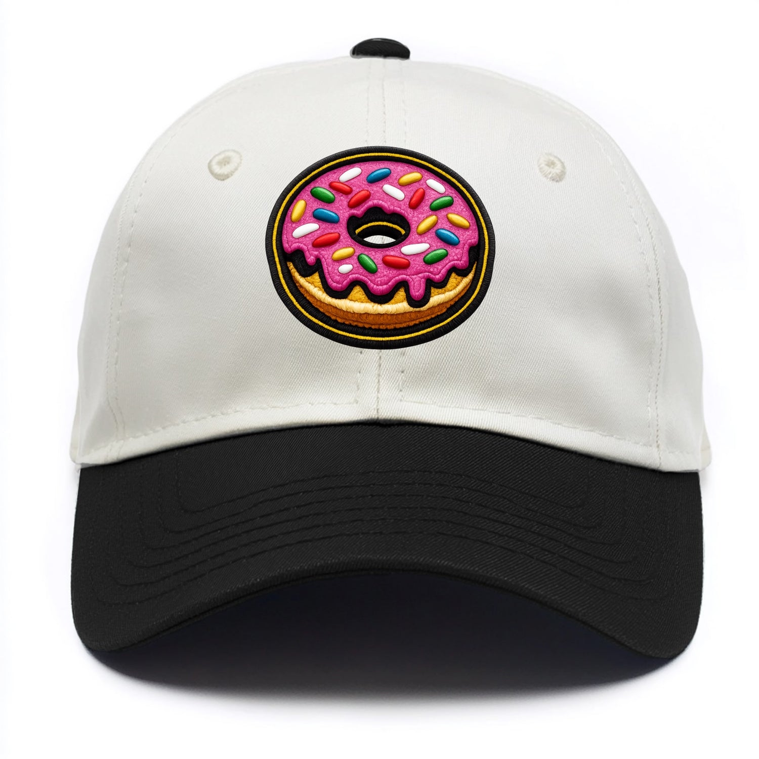 DONUT SPRINKLES - glazed donut with sprinkles in pink and rainbow , sweet treat - Two Tone Cap - Black