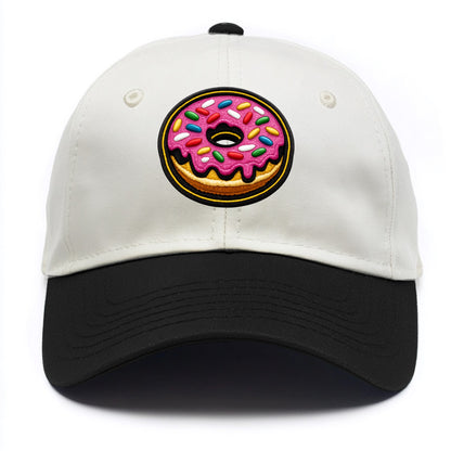 DONUT SPRINKLES - glazed donut with sprinkles in pink and rainbow , sweet treat - Two Tone Cap - Black