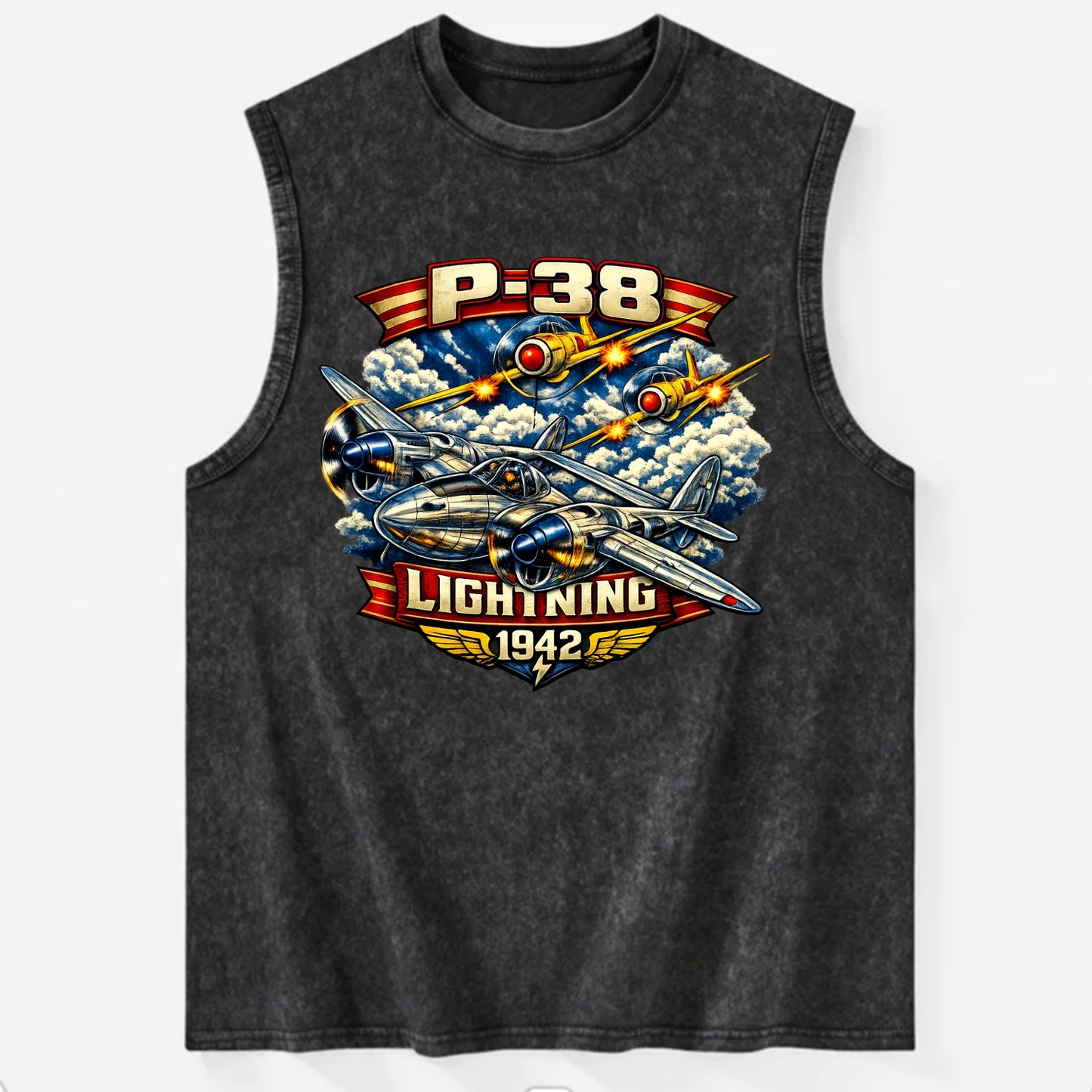 P 38 Lightning - Vintage Washed Tank - Black