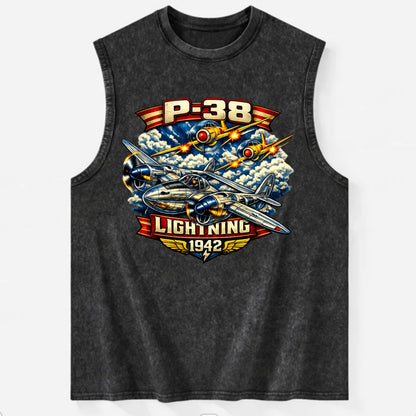 P 38 Lightning - Vintage Washed Tank - Black