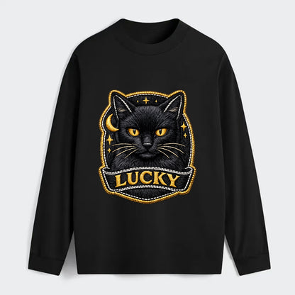BLACK CAT LUCKY - sleek black cat with gold eyes in black , mysterious - Classic Long Sleeve Shirt - Black