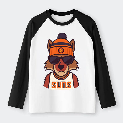 Arizona Coyote wearing Suns beanie with desert sun patch and wayfarer - Raglan Long Sleeve T-Shirt
