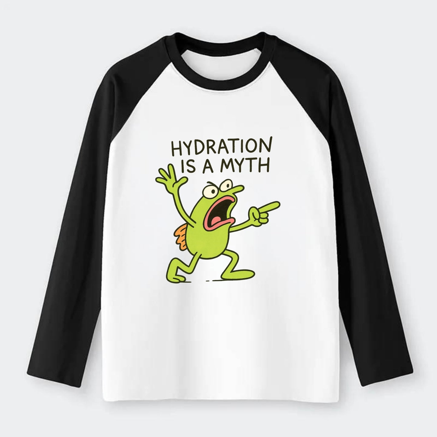 HYDRATION IS A MYTH | Dehydrated fish in desert - Raglan Long Sleeve T-Shirt - Black
