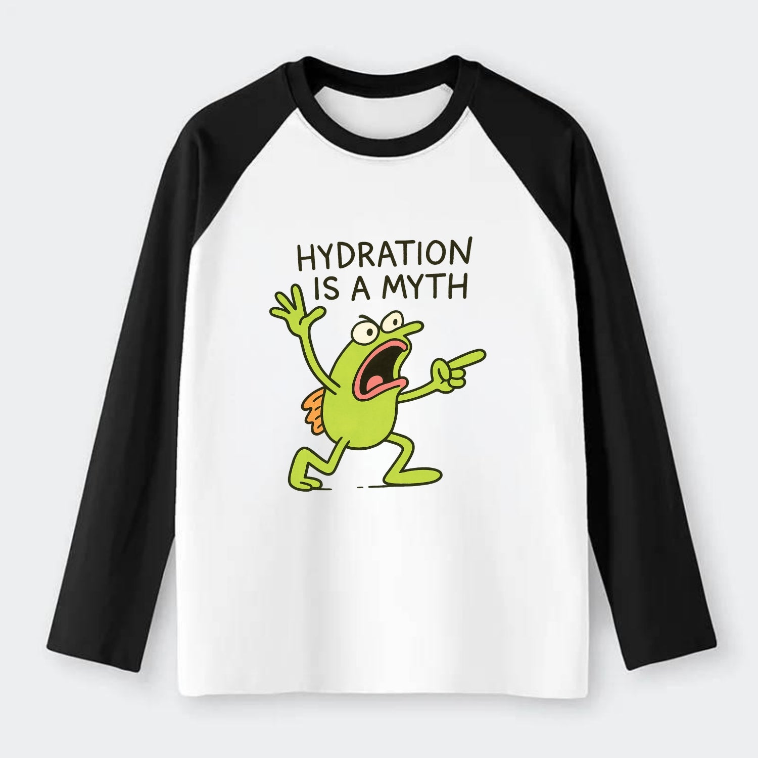 HYDRATION IS A MYTH | Dehydrated fish in desert - Raglan Long Sleeve T-Shirt - Black
