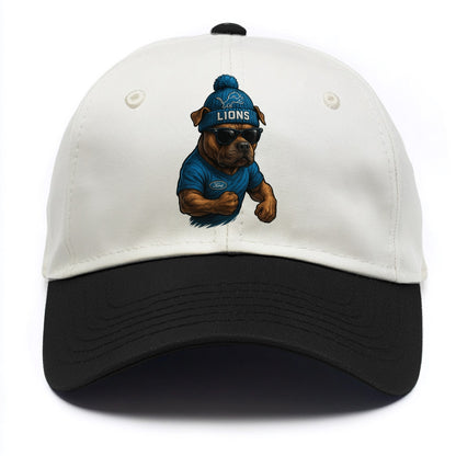 Detroit Pitbull wearing Lions beanie with auto patch and wayfarer sunglasses - Two Tone Cap - Black