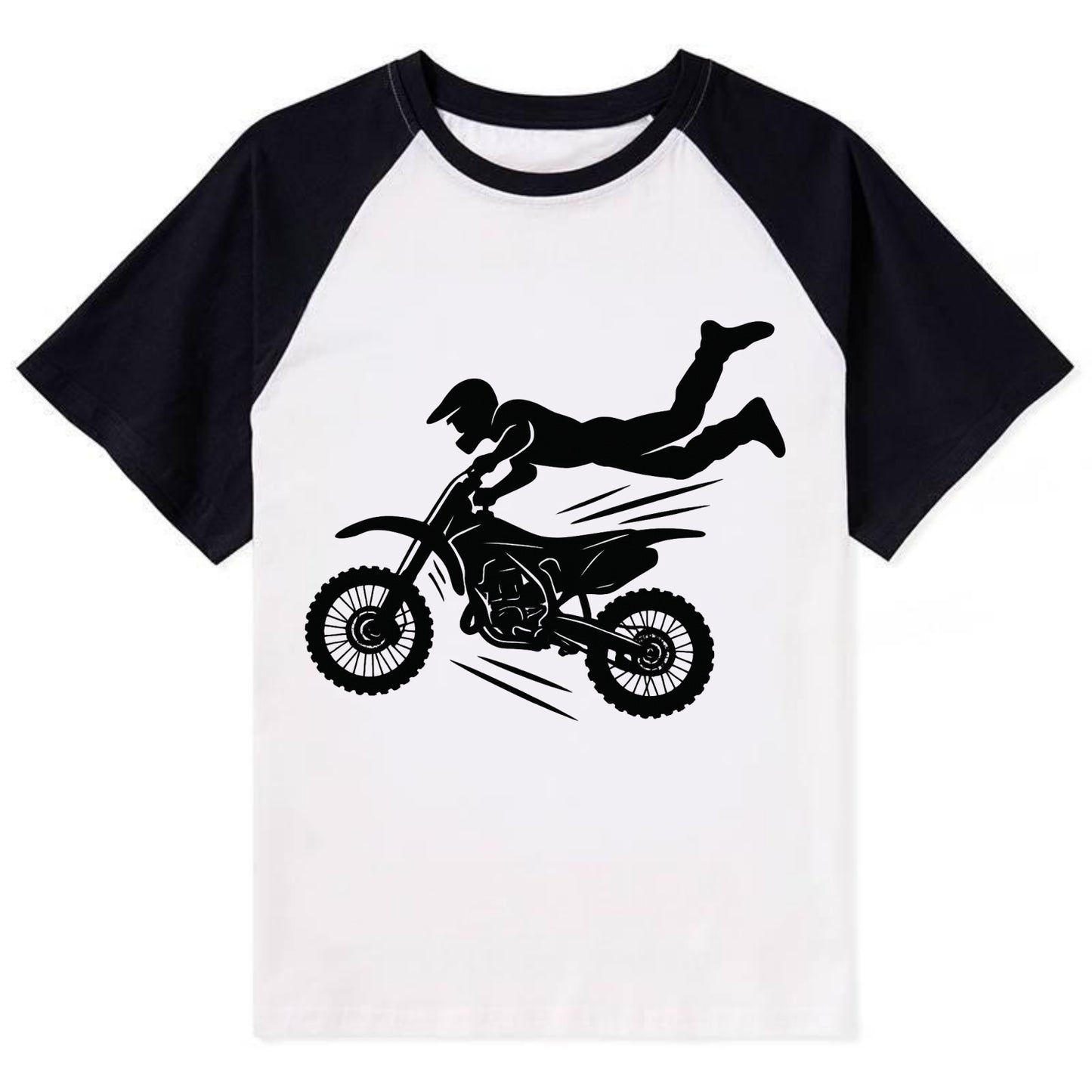 Motocross rider airborne trick - Contrast Raglan T-shirt - Black