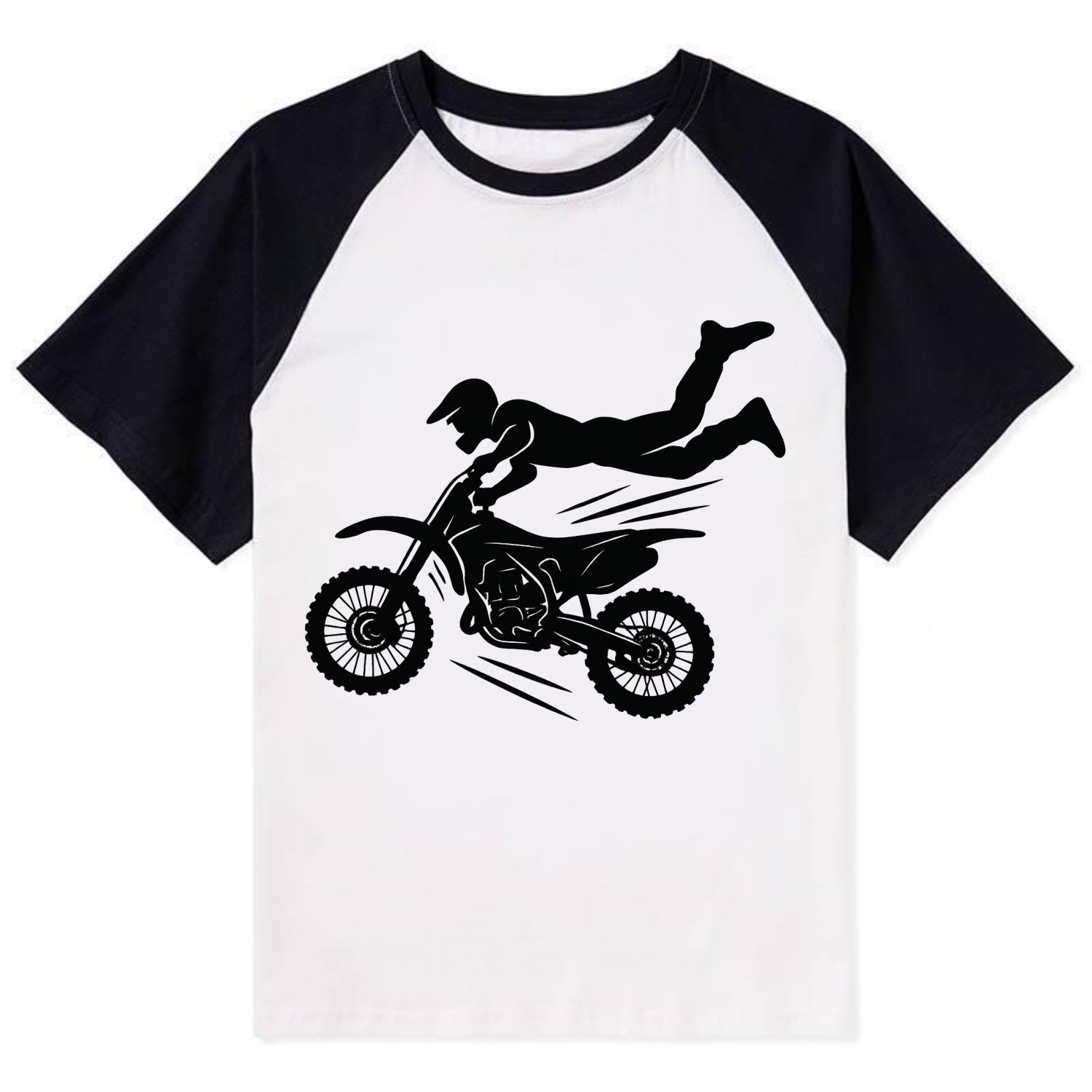 Motocross rider airborne trick - Contrast Raglan T-shirt - Black