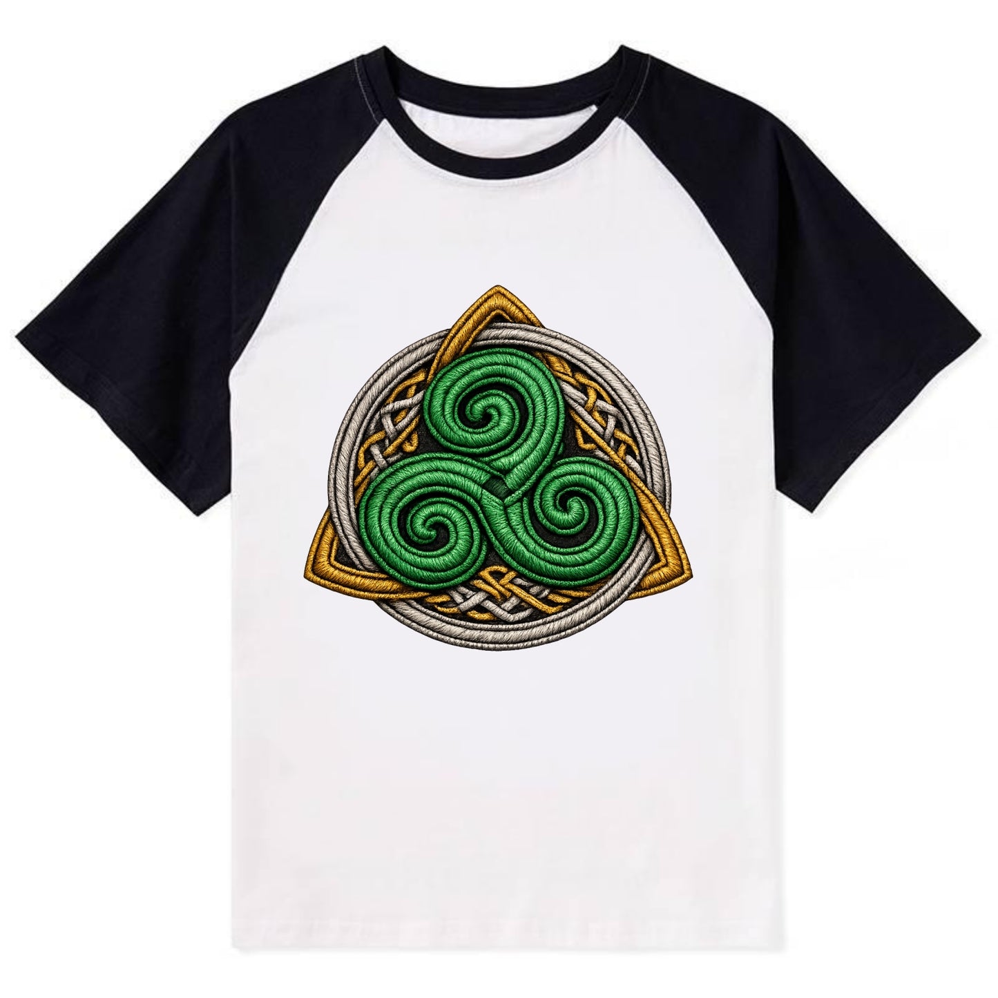 Spiral Knot Triskele - Contrast Raglan T-shirt - Black