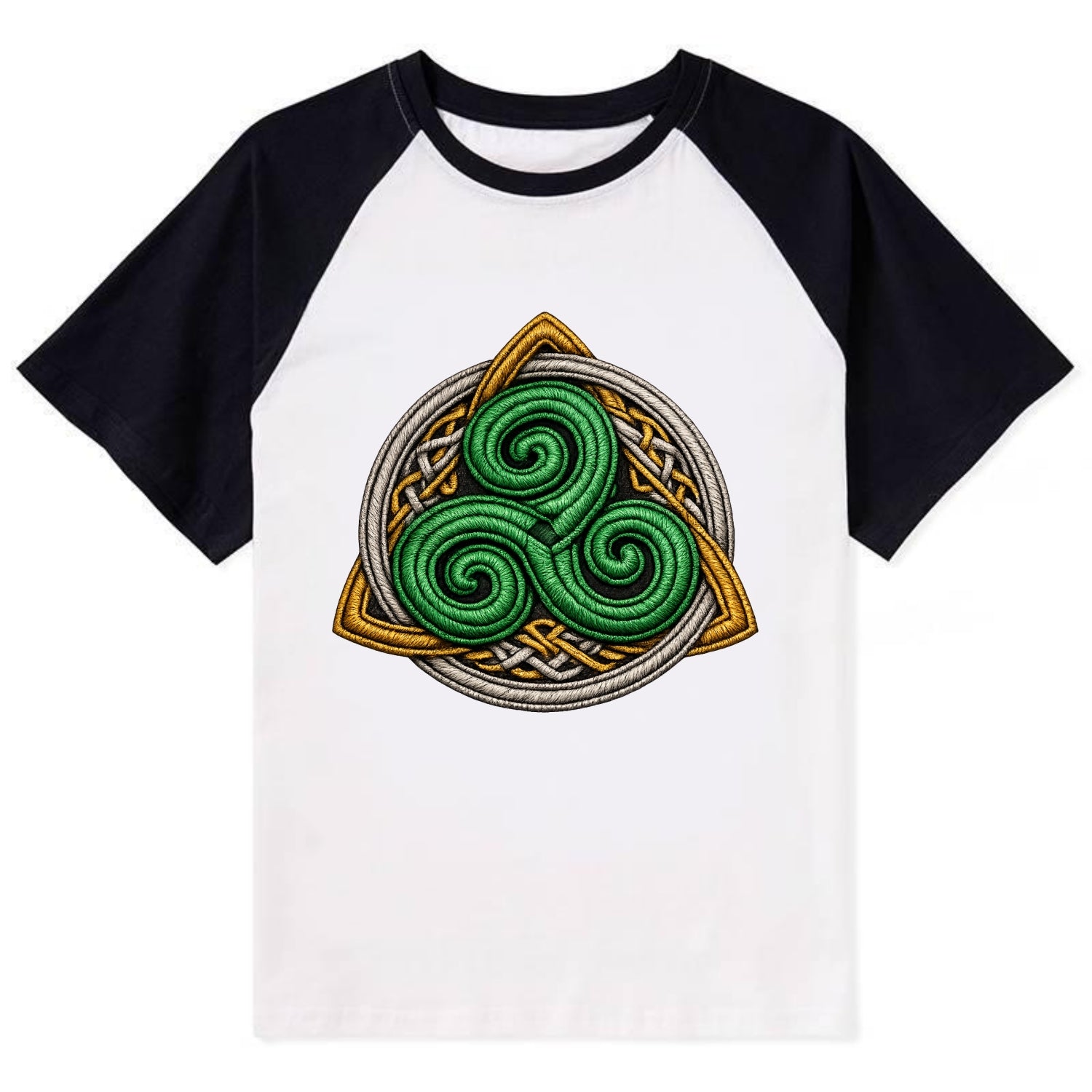Spiral Knot Triskele - Contrast Raglan T-shirt - Black