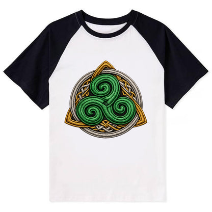 Spiral Knot Triskele - Contrast Raglan T-shirt - Black