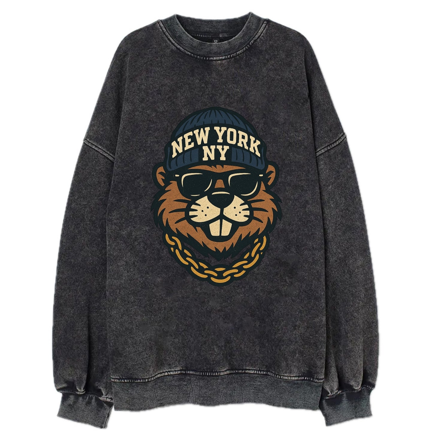 {animal:beaver,locationText:NEW YORK,initials:NY,beanieColor:nav - Vintage Sweatshirt - Black