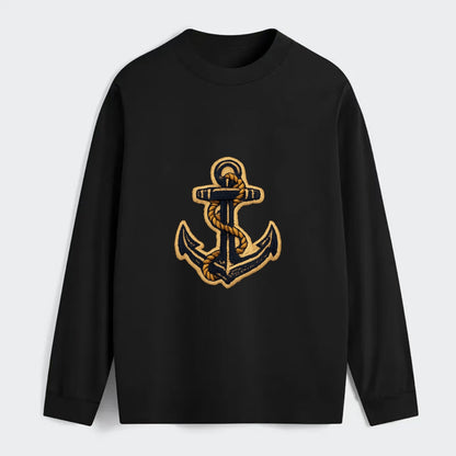 ANCHOR ROPE - classic anchor with rope in navy and gold , sailor - Classic Long Sleeve Shirt - Black