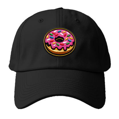 DONUT SPRINKLES - glazed donut with sprinkles in pink and rainbow , sweet treat - Baseball Cap - Black