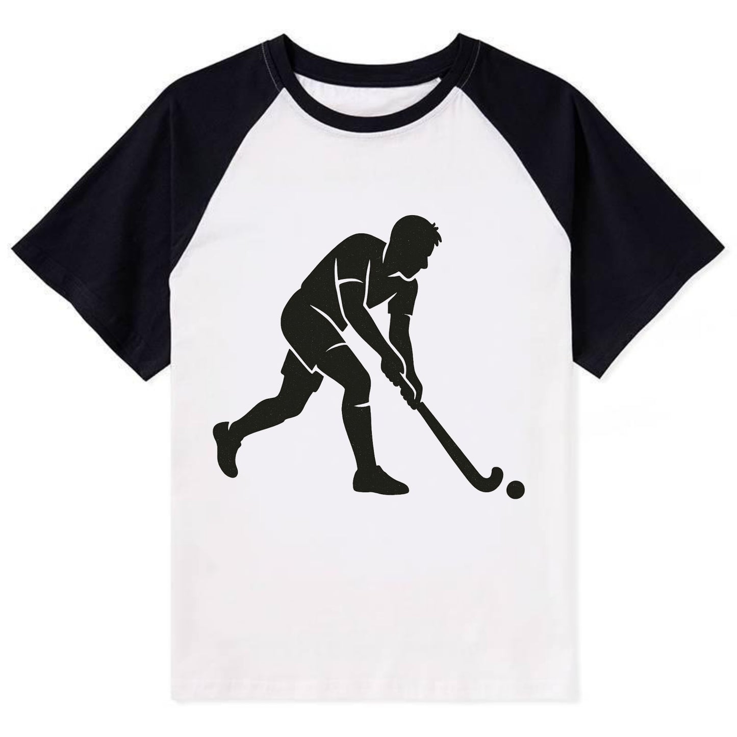Field hockey player striking the ball - Contrast Raglan T-shirt - Black