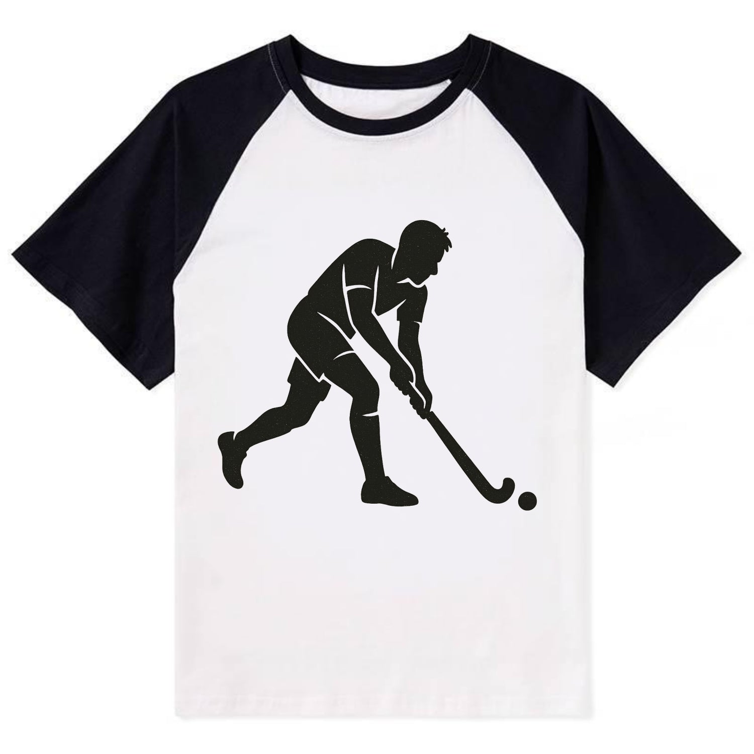Field hockey player striking the ball - Contrast Raglan T-shirt - Black