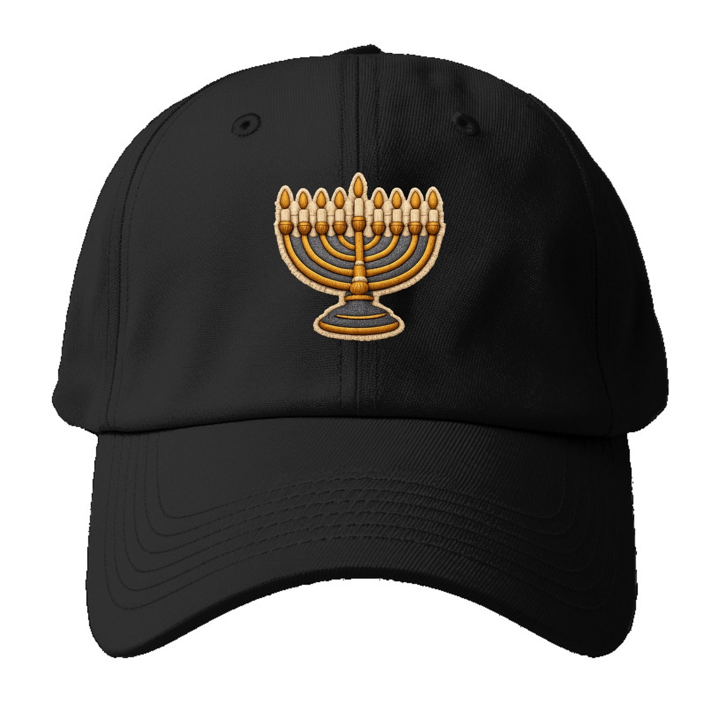 MENORAH LIGHTS - nine branch candelabra in gold and blue , Hanukkah - Baseball Cap - Black