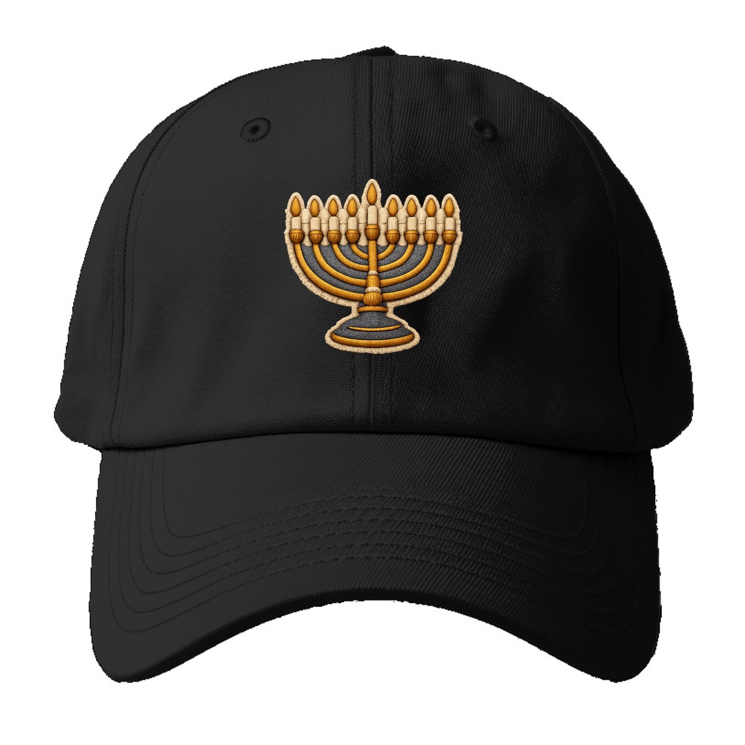 MENORAH LIGHTS - nine branch candelabra in gold and blue , Hanukkah - Baseball Cap - Black
