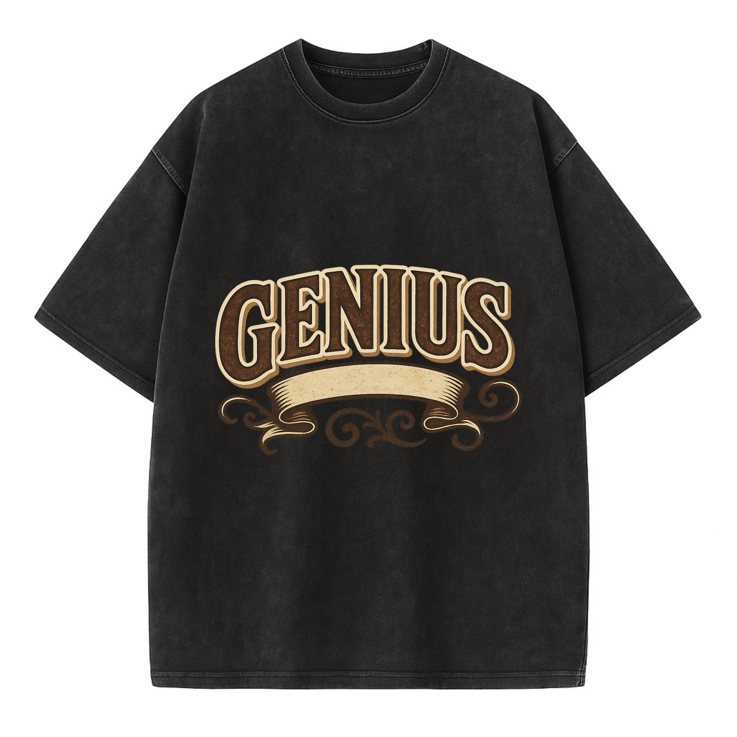 Bold typography design - "GENIUS" - exceptional intelligence, brilliance - Vintage T-shirt - Black