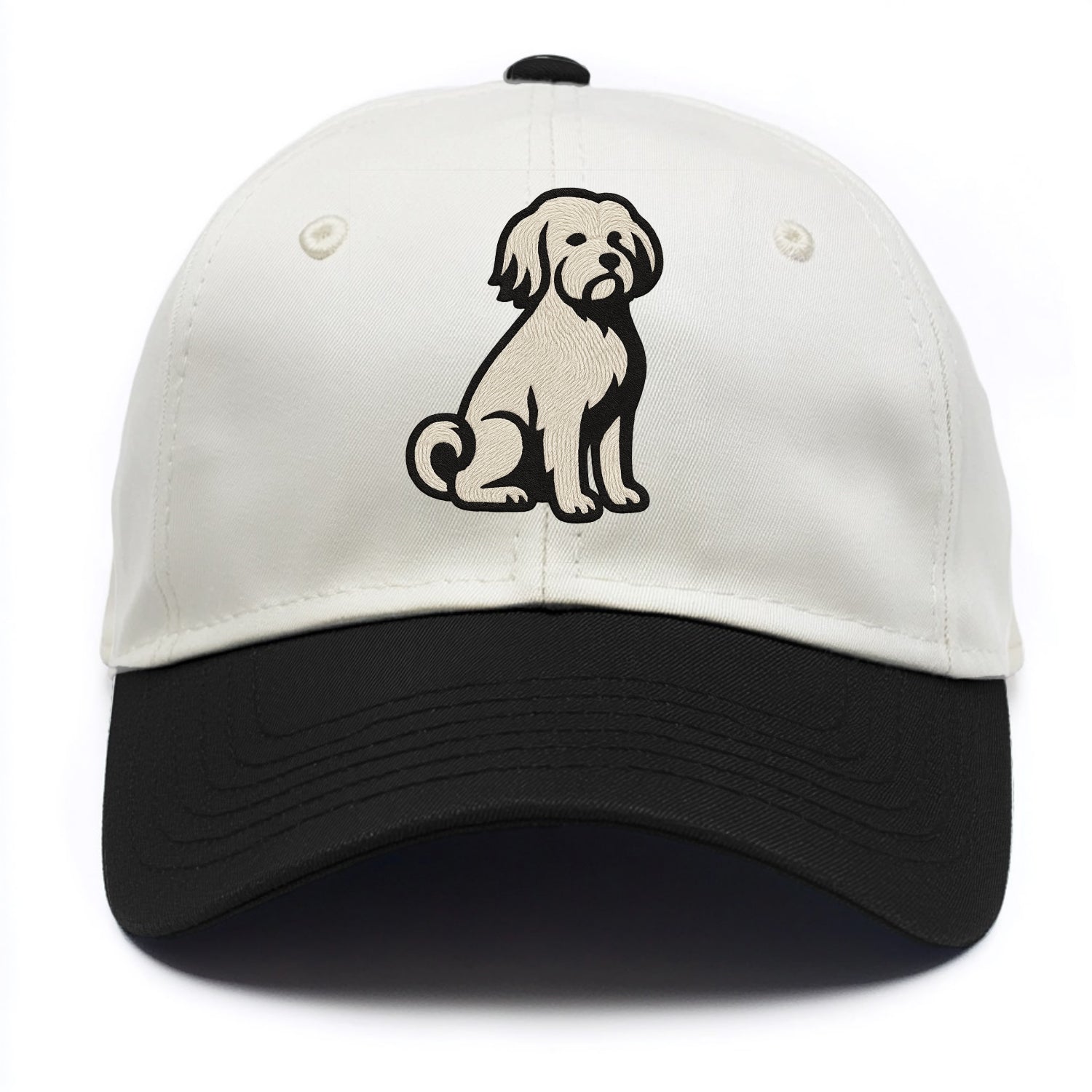 Löwchen - Little Lion Dog white embroide - Two Tone Cap - Black