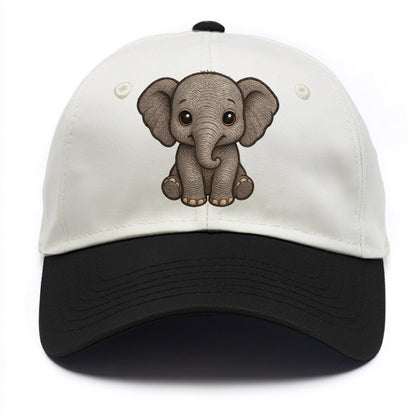 Baby Elephant - gray wrinkly, tiny trunk, large floppy ears, kind dark eyes, - Two Tone Cap - Black