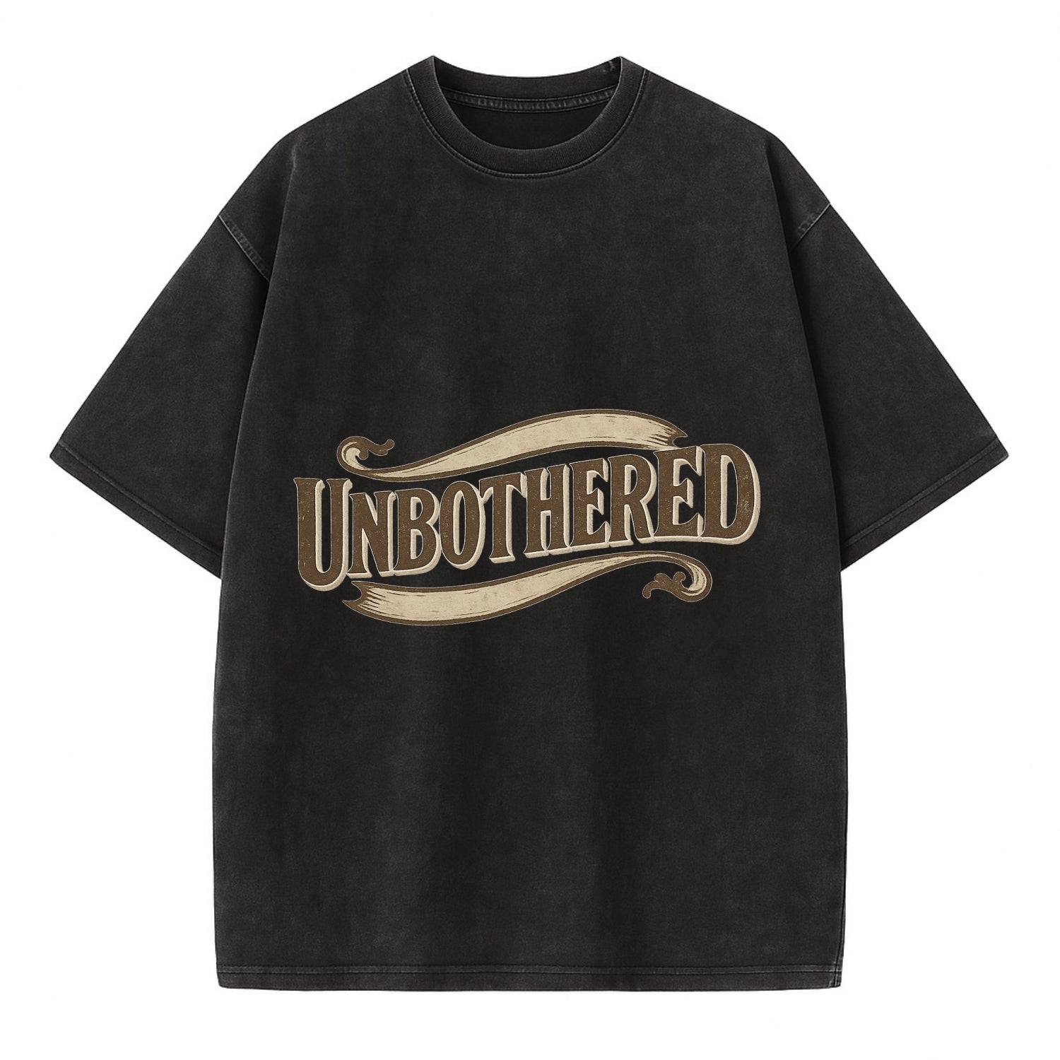 Bold typography design - "UNBOTHERED" - not affected, staying calm - Vintage T-shirt - Black
